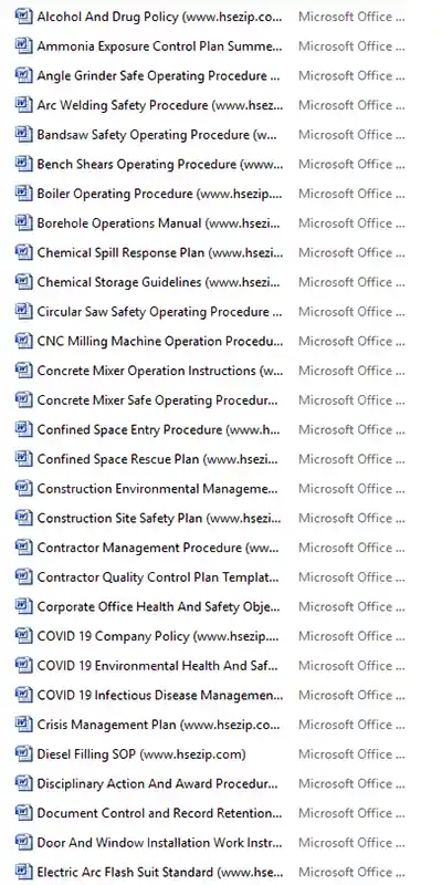 SOPs, Manuals and Plans screenshot