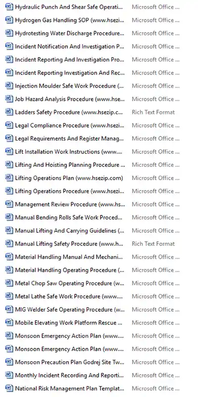SOPs, Manuals and Plans screenshot
