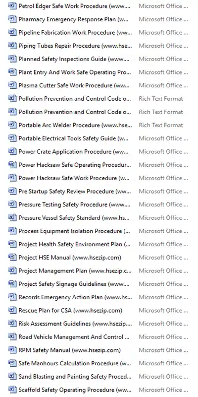SOPs, Manuals and Plans screenshot